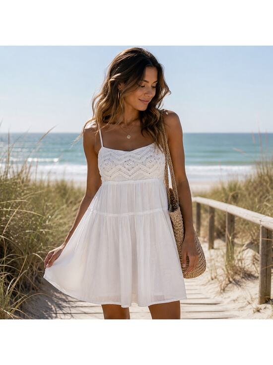 Zara Dresses & Skirts - Zara White Embroidered Cotton Babydoll Dress M Boho Cottagecore
